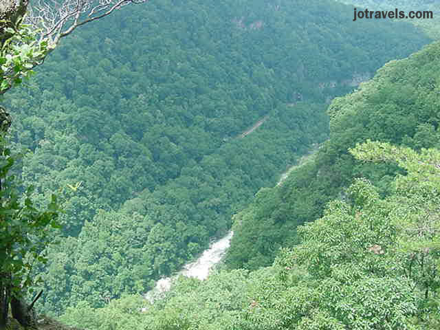 Looking down into the gorge at Breaks Park In this picture you can see the whitewater of the Russel Fork River at Breaks Interstate Park.