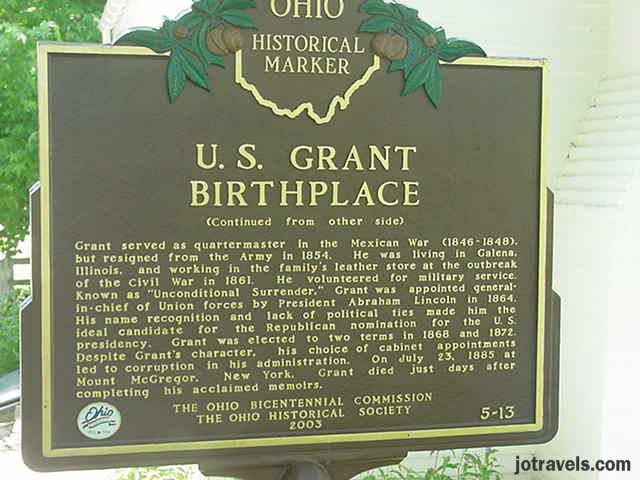 President Ulysses S. Grant Historical Marker Point Pleasant Ohio