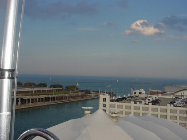 View from the ferris wheel on Navy Pier in Chicago Illinois on Lake Michigan