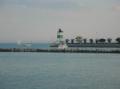 View of the lighthouse from Navy Pier in Chicago Illinois on Lake Michigan